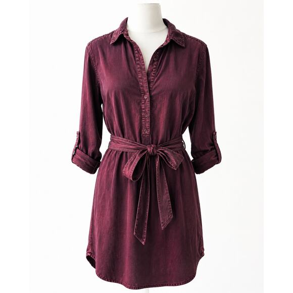Bella Dahl Dresses & Skirts - Bella Dahl Tencel Belted Shirt Dress Pinot Noir Burgundy Size M
